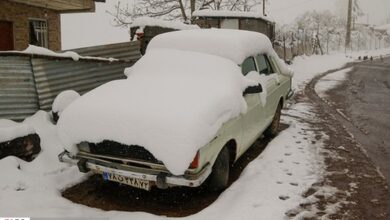 تصویر زیبای برف بهاری در جاده چالوس بارش برف در بهار